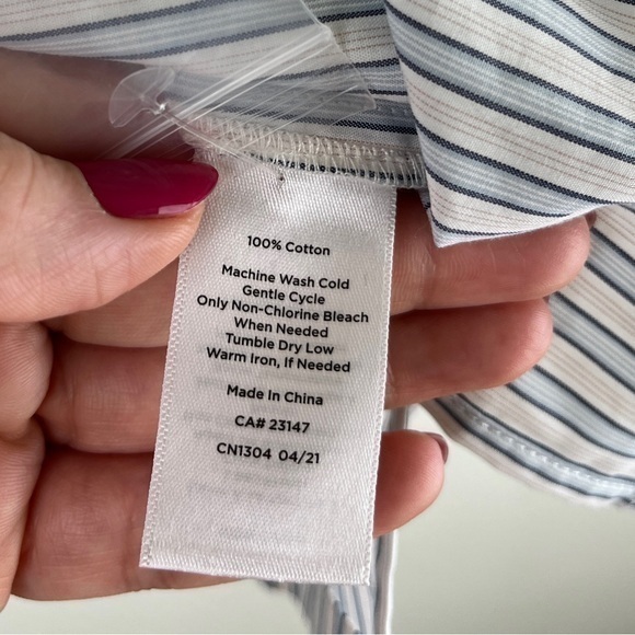 NWT Haven Well Within Sleep Shirt M All Cotton White Blue Striped Button Up - Picture 5 of 6